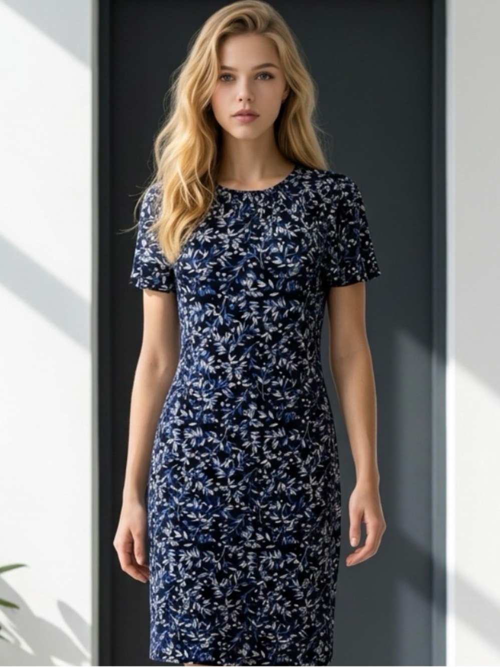 Tommy Hilfiger Blue and White Flutter Sleeve Sheath Dress